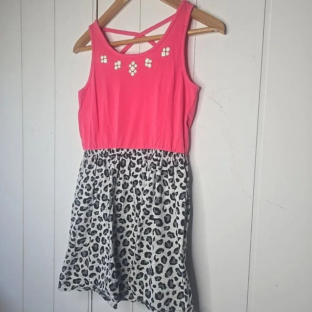 Gymboree‎ Pink Leopard Print Embellished Tank Dress Girls Size 12 Casual Summer